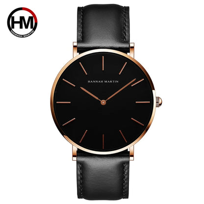 HANNAH MARTIN Men's Leather Watch Original Quartz Movement Business Sports 40mm TK Fashion Watch for Men