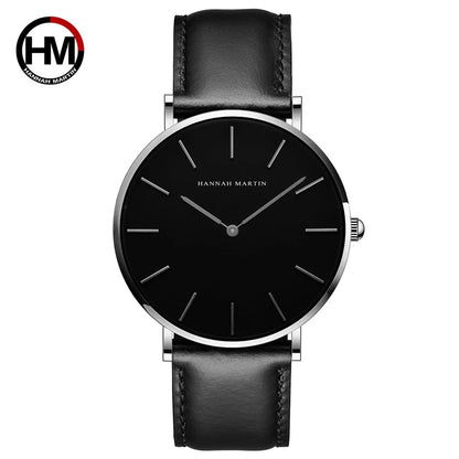HANNAH MARTIN Men's Leather Watch Original Quartz Movement Business Sports 40mm TK Fashion Watch for Men