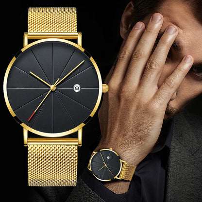 Urban Gear Minimalist Watch Stainless Steel Belt Watches For Man Ultra-Thin Quartz Wristwatch Calendar Date Sales