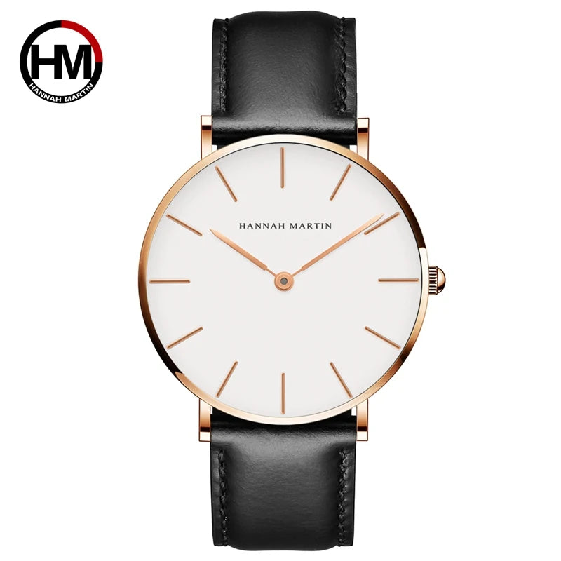 HANNAH MARTIN Men's Leather Watch Original Quartz Movement Business Sports 40mm TK Fashion Watch for Men
