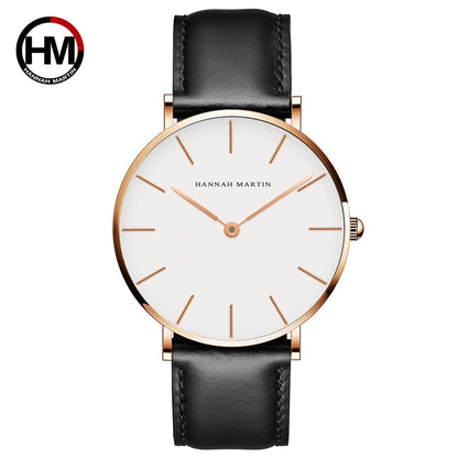HANNAH MARTIN Men's Leather Watch Original Quartz Movement Business Sports 40mm TK Fashion Watch for Men