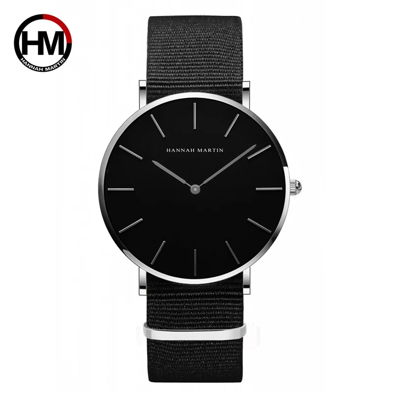 HANNAH MARTIN Men's Leather Watch Original Quartz Movement Business Sports 40mm TK Fashion Watch for Men