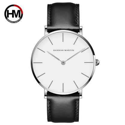 HANNAH MARTIN Men's Leather Watch Original Quartz Movement Business Sports 40mm TK Fashion Watch for Men