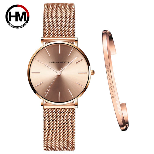 Urban Gear Full Rose Gold  Watch Japan Quartz Creative Design Waterproof Stainless Steel Mesh