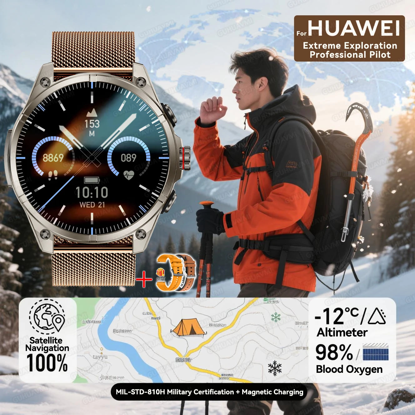 Urban Gear 2025 New Premium GPS Smart Watch Outdoor Altimeter Barometer AMOLED Screen Built-in