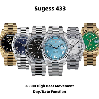 2023 New Sugess Watch of Men 40mm Day Date Automatic Dandong SL3034 Movement Retro Mechanical Wristwatch Sapphire Glass Golden