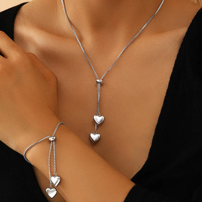 DOTIFI Stainless Steel Heart Bracelet Necklace Set Exquisite Heart Pendant Bohemian Bracelet Necklace Gift Women Fashion Jewelry