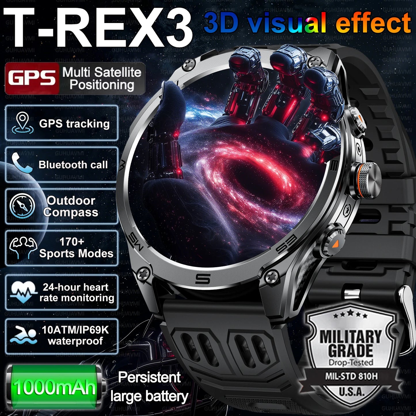 New TREX3 Military 1.75inch HD SmartWatch Men 10ATM