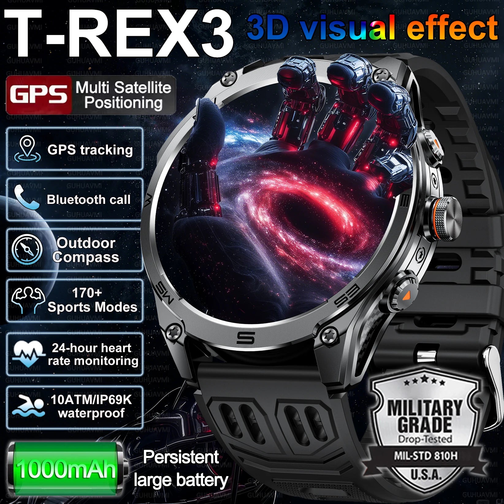New TREX3 Military 1.75inch HD SmartWatch Men 10ATM