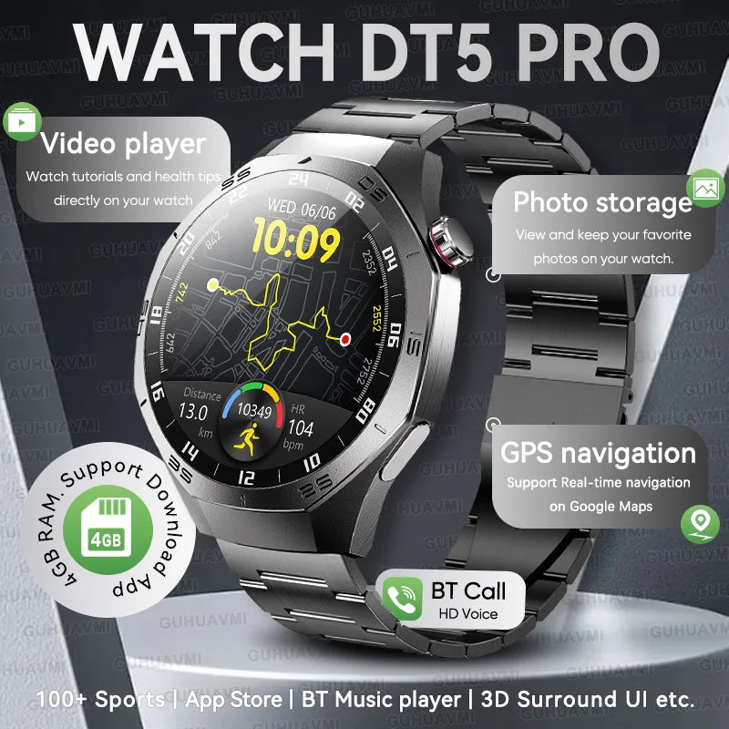 Urban Gear  2025 New Watch DT5pro Smart Watch Men 4GB Memory GPS Google Maps App Store Video