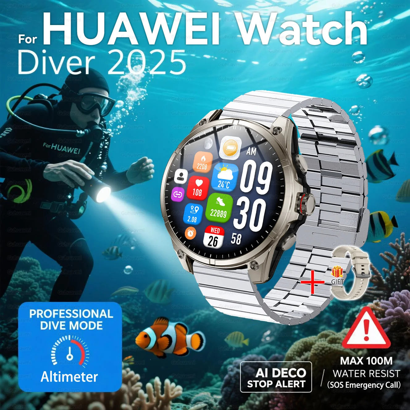 Urban Gear 2025 New Premium GPS Smart Watch Outdoor Altimeter Barometer AMOLED Screen Built-in