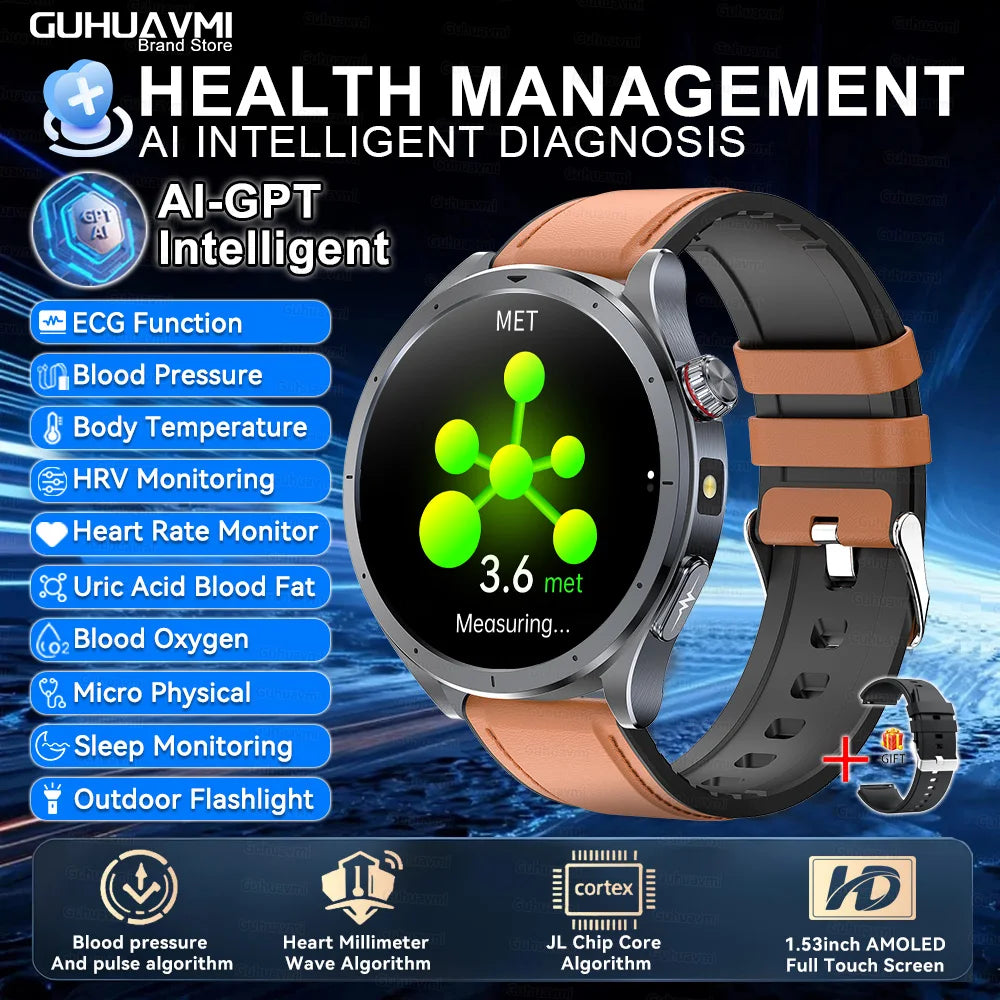2025 AI Health Smartwatch Body Fat ECG PPG BP SpO₂