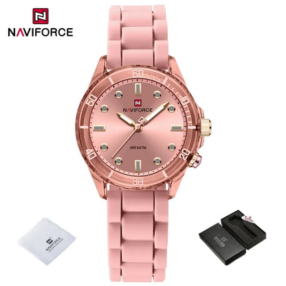 NAVIFORCE  Lightweight Silicone Clock  Women's Quartz Watches Elegant Waterproof Night Light Girls' Business Fashion Wrist Watch