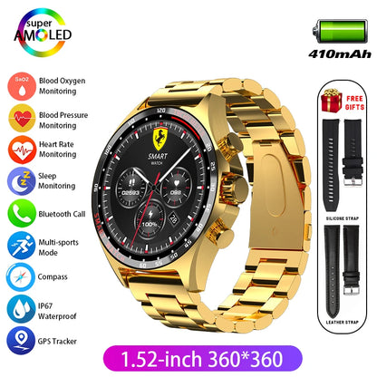 Silver Gold Stainless Steel Color Smart Watch 1.58 Inch Bt Call Nfc Wireless Charging Smartwatch