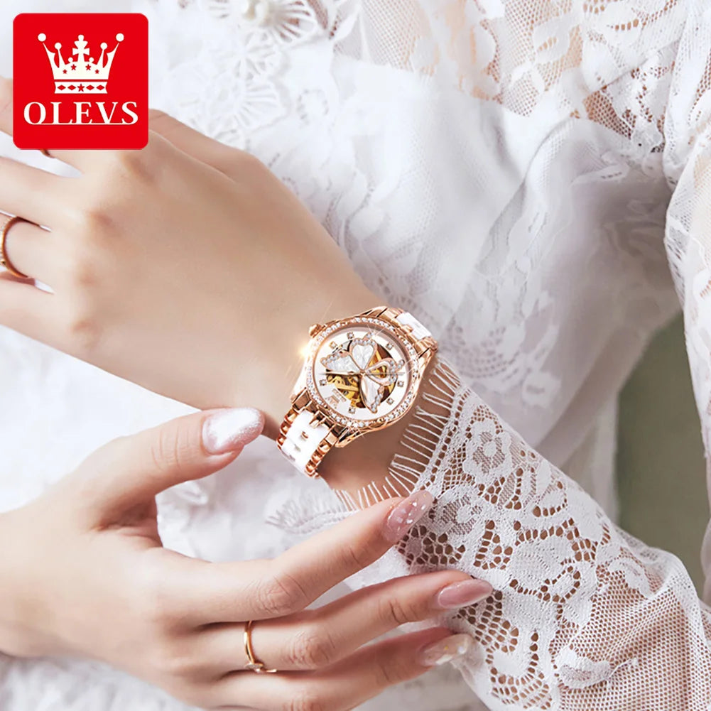 OLEVS 6622 Women's Watch Butterfly Dial Luxury Waterproof Mechanical Watch For Women Automatic Wristwatch