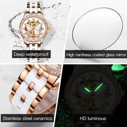 OLEVS 6622 Women's Watch Butterfly Dial Luxury Waterproof Mechanical Watch For Women Automatic Wristwatch