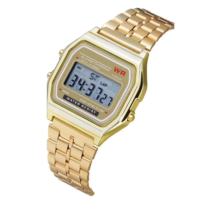 F91W Non-Waterproof Steel Band Watch For Women, Men,