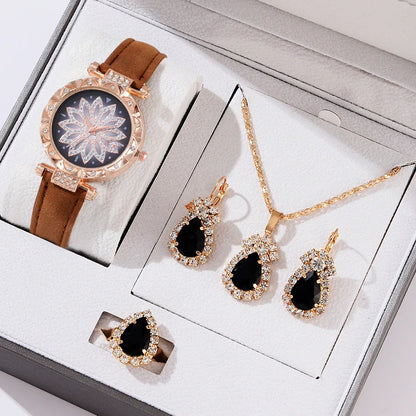5pcs/set Watch Accessories Necklaces Earrings Rings Ladies' Business Commuting Daily Leisure Light Luxury Temperament Jewelry