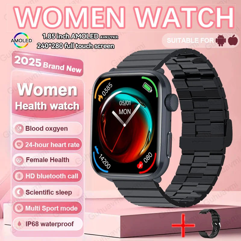 2025 NFC Women’s Smartwatch — 1.85 AMOLED BP & HR BT Call