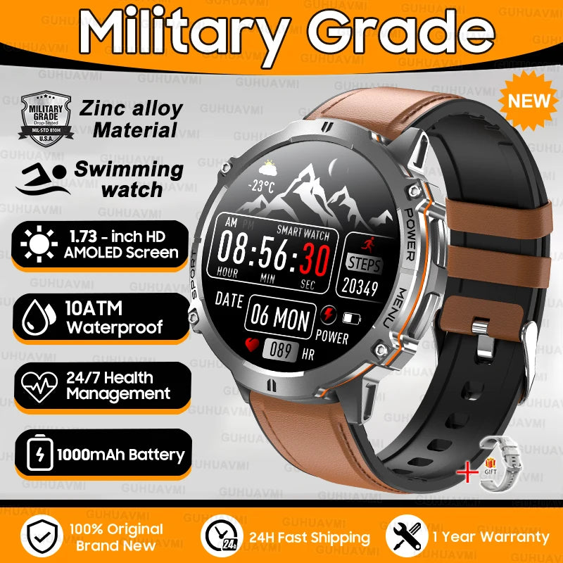 Outdoor Military Smartwatch — 1.73 AMOLED 10 ATM 1000 mAh