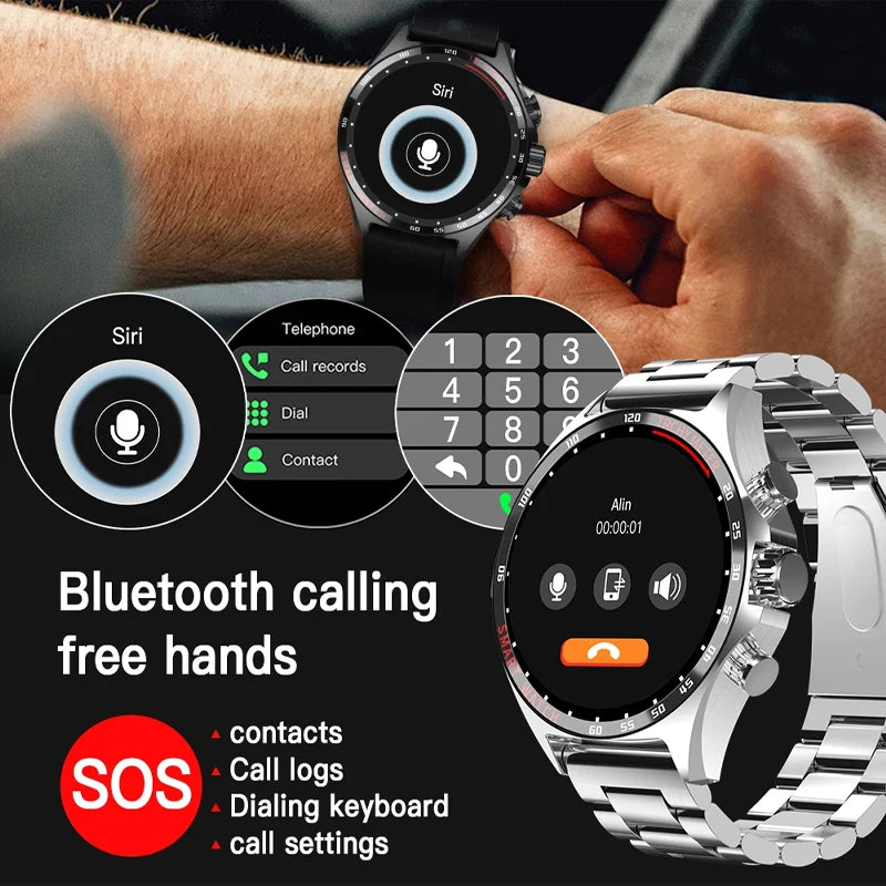 Silver Gold Stainless Steel Color Smart Watch 1.58 Inch Bt Call Nfc Wireless Charging Smartwatch