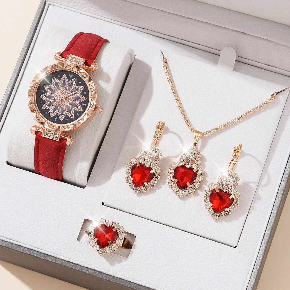 5pcs/set Watch Accessories Necklaces Earrings Rings Ladies' Business Commuting Daily Leisure Light Luxury Temperament Jewelry