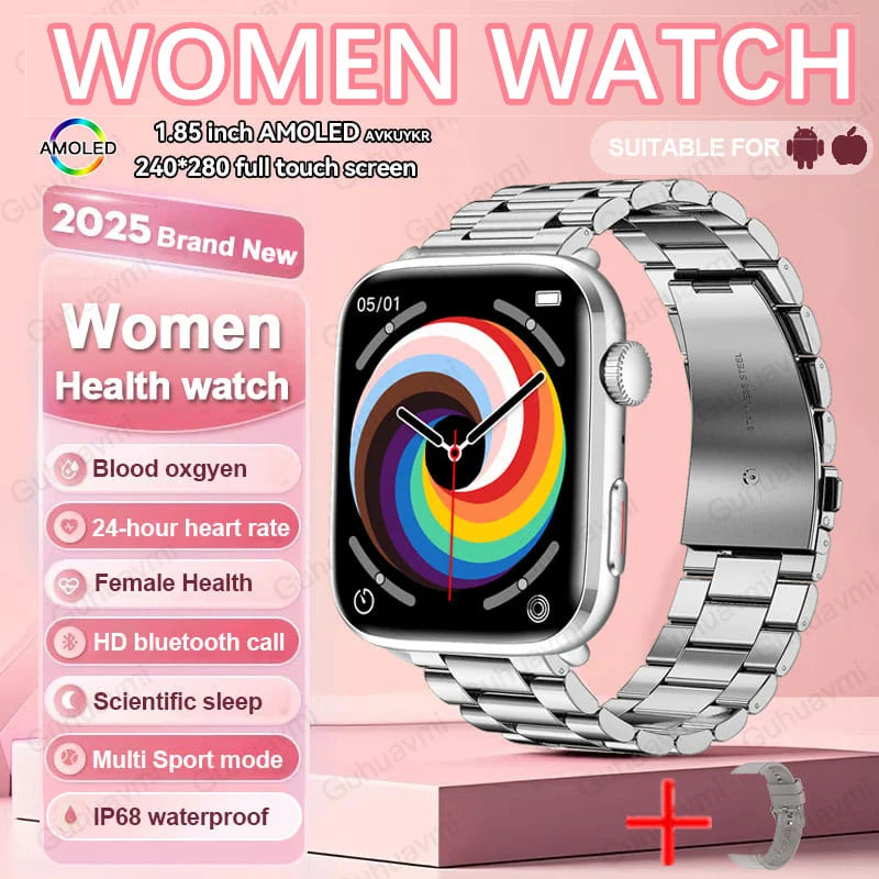 2025 NFC Women’s Smartwatch — 1.85 AMOLED BP & HR BT Call