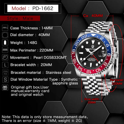 2024 New PAGANI DESIGN Luxury Men Mechanical Watches Stainless Steel GMT Watch Top Brand Sapphire Glass