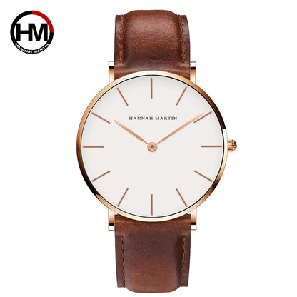 HANNAH MARTIN Men's Leather Watch Original Quartz Movement Business Sports 40mm TK Fashion Watch for Men