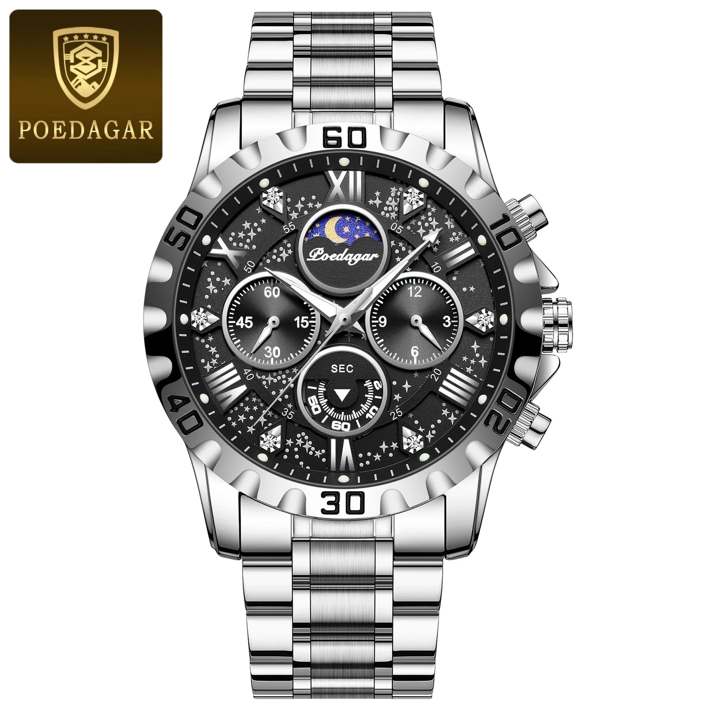 POEDAGAR Luxury Watch for Man Quartz Sports Men Watch Waterproof Luminous Stainless Steel Chronograph Men's Watches
