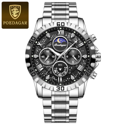 POEDAGAR Luxury Watch for Man Quartz Sports Men Watch Waterproof Luminous Stainless Steel Chronograph Men's Watches