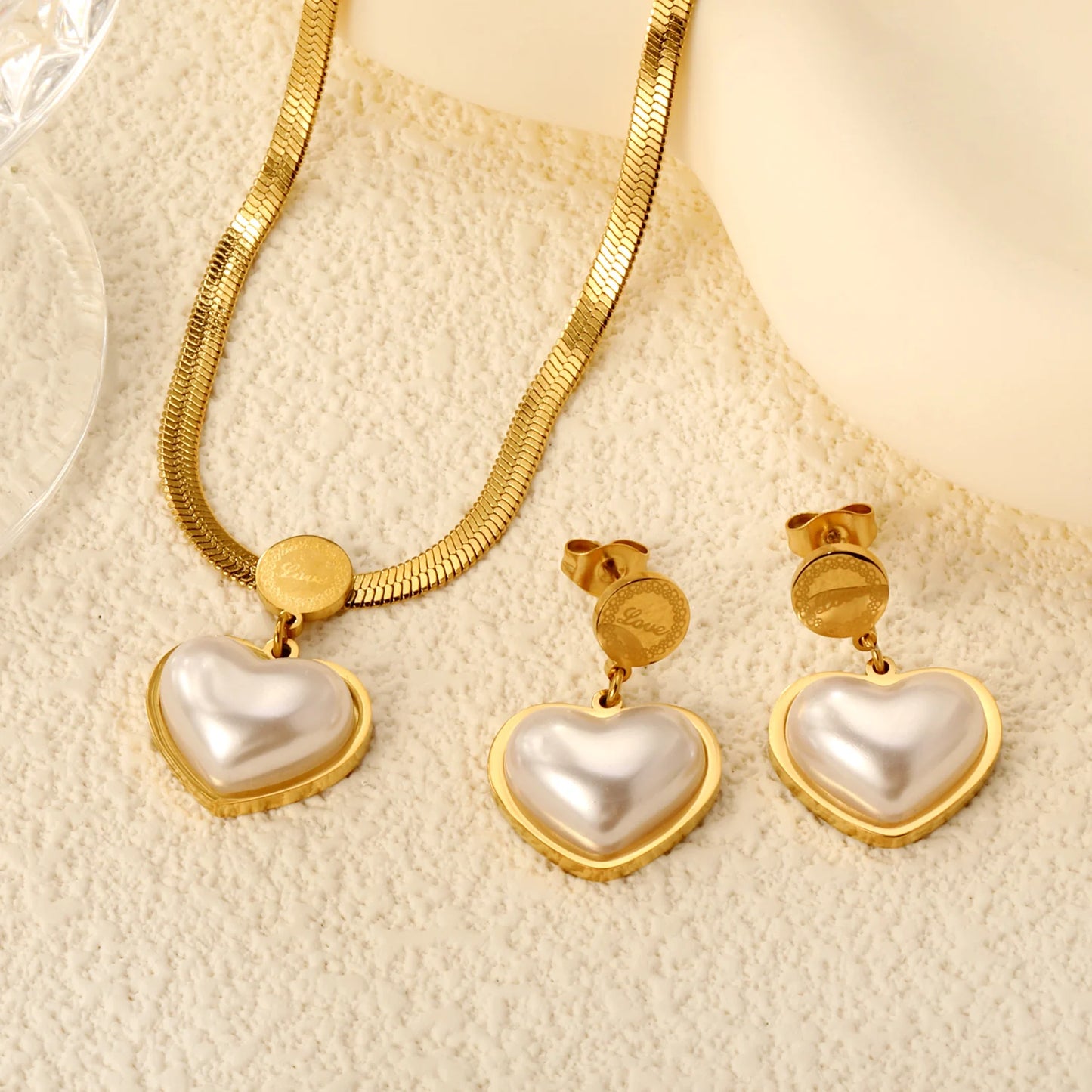 LUXUKISSKIDS Fashion Cubic Love Heart Necklace Earrings Bracelets Stainless Steel Minimalist Jewelry Set Women/Girls Accesories