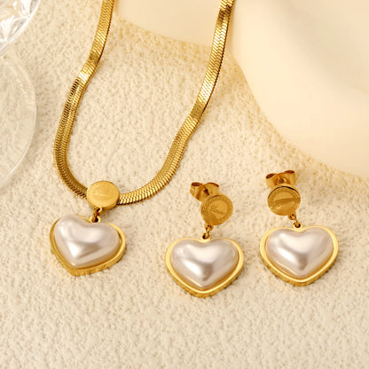 LUXUKISSKIDS Fashion Cubic Love Heart Necklace Earrings Bracelets Stainless Steel Minimalist Jewelry Set Women/Girls Accesories