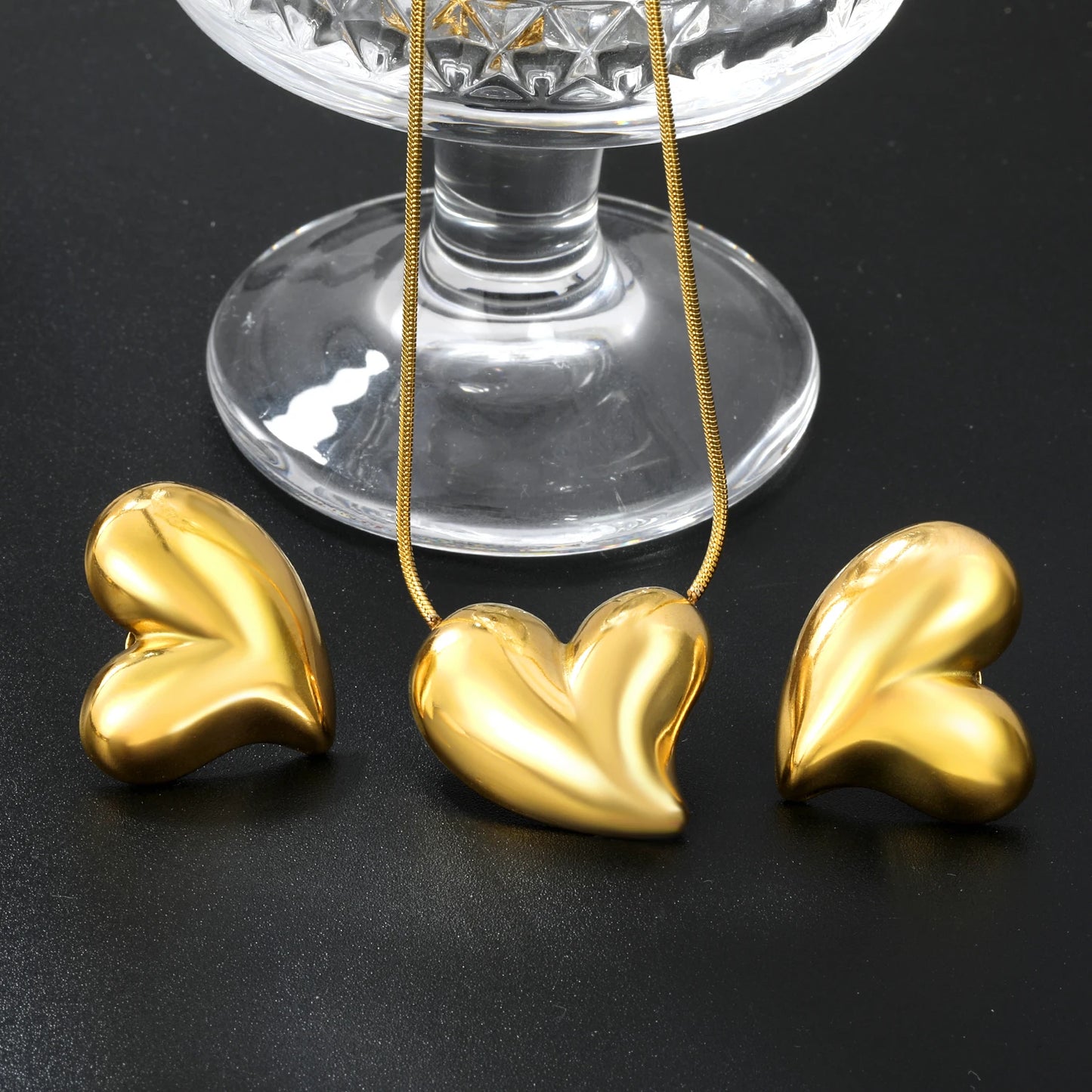 LUXUKISSKIDS Fashion Cubic Love Heart Necklace Earrings Bracelets Stainless Steel Minimalist Jewelry Set Women/Girls Accesories