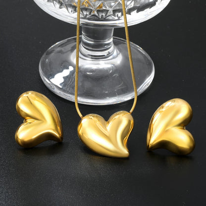 LUXUKISSKIDS Fashion Cubic Love Heart Necklace Earrings Bracelets Stainless Steel Minimalist Jewelry Set Women/Girls Accesories