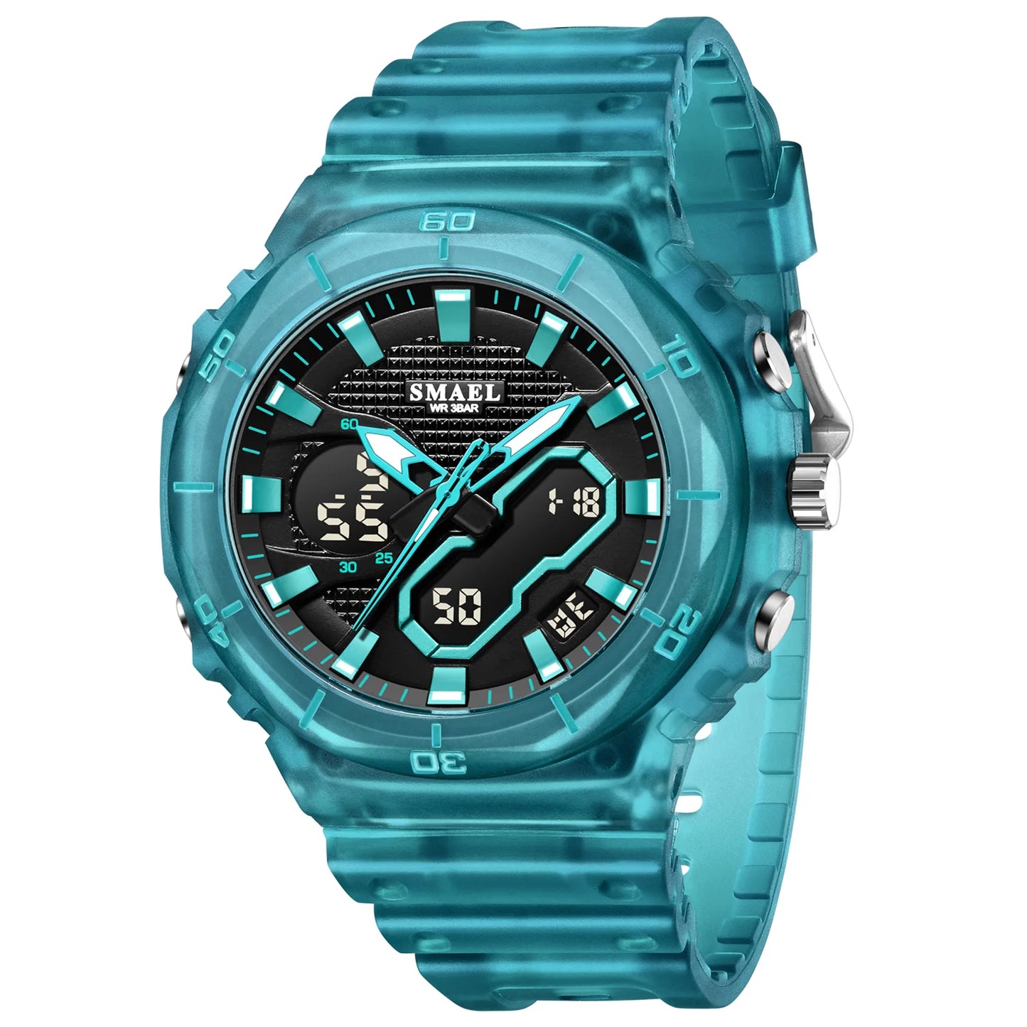 SMAEL Sports Watches 50M Waterproof Dual Time Display Couples Watches Men 8120 White Watches Digital Electronic Wristwatches LED