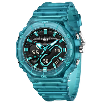 SMAEL Sports Watches 50M Waterproof Dual Time Display Couples Watches Men 8120 White Watches Digital Electronic Wristwatches LED