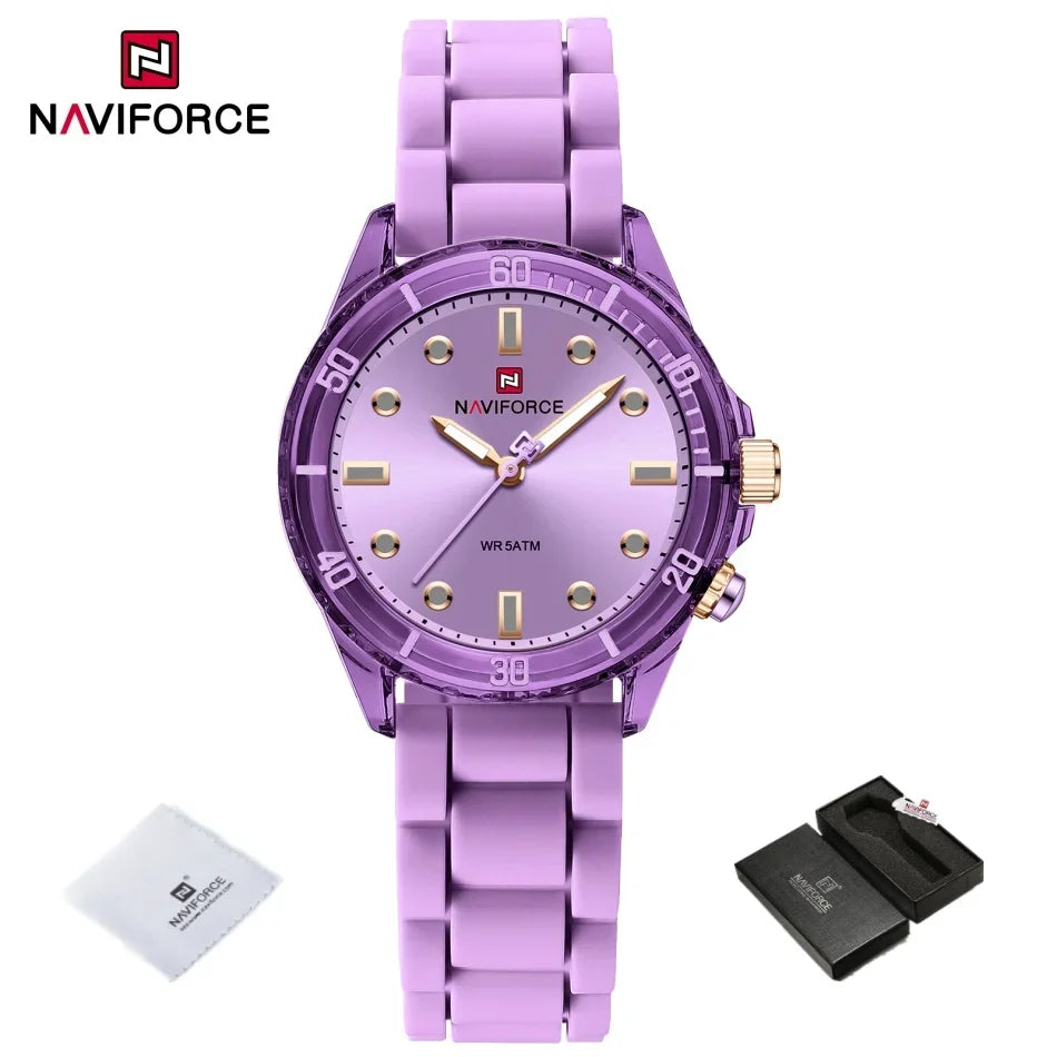 NAVIFORCE  Lightweight Silicone Clock  Women's Quartz Watches Elegant Waterproof Night Light Girls' Business Fashion Wrist Watch