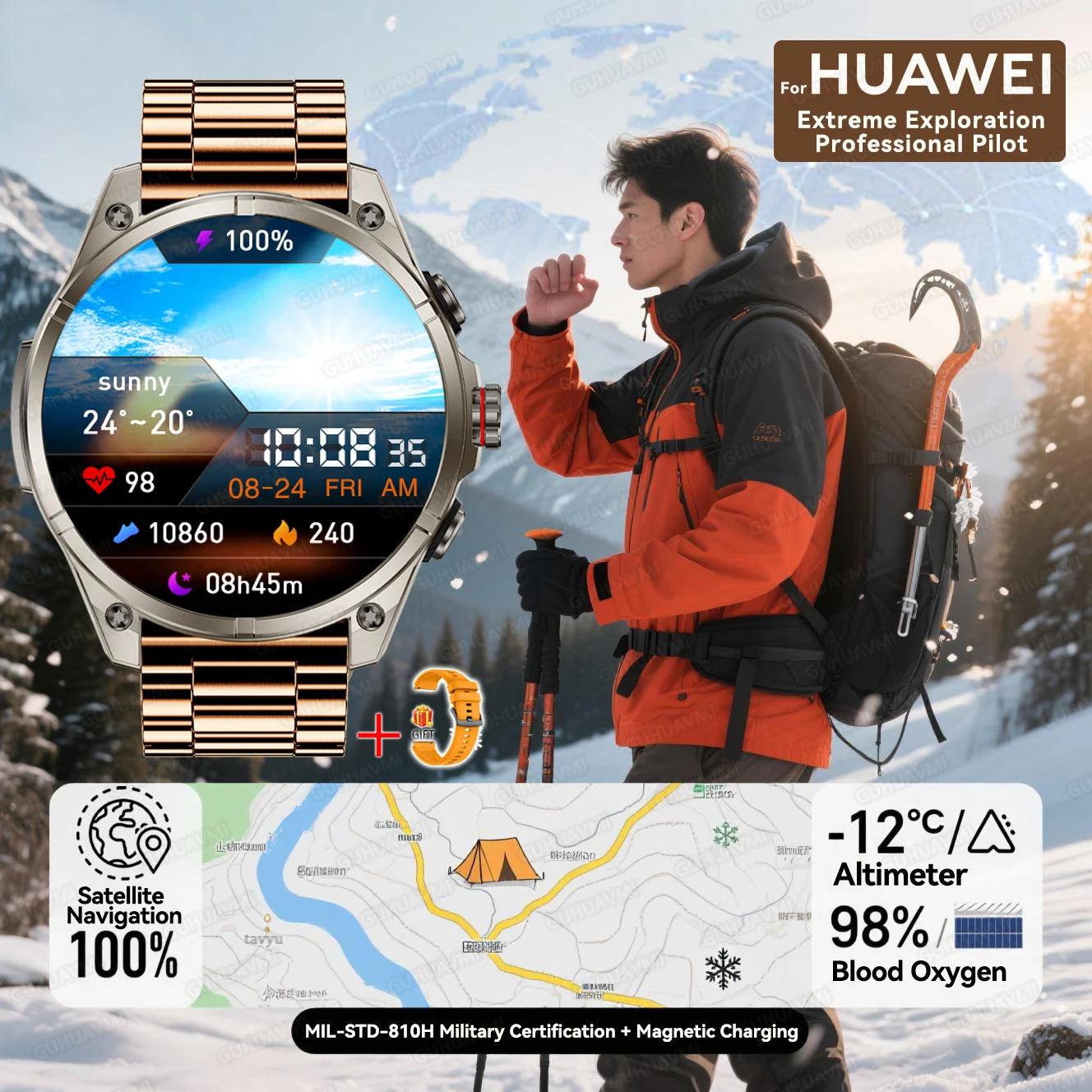 Urban Gear 2025 New Premium GPS Smart Watch Outdoor Altimeter Barometer AMOLED Screen Built-in