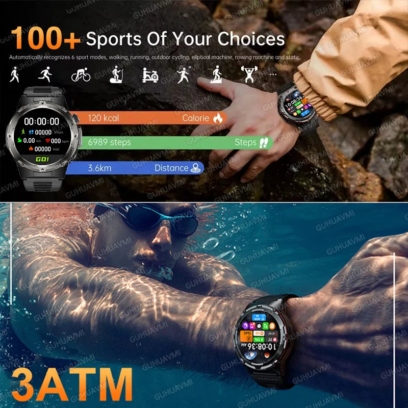 2025 New T-Rex 3 GPS Track Smart Watch Men 3ATM Waterproof UV Infrared 1.39-inch NFC Bluetooth Call Heart Rate Sport Smart Watch