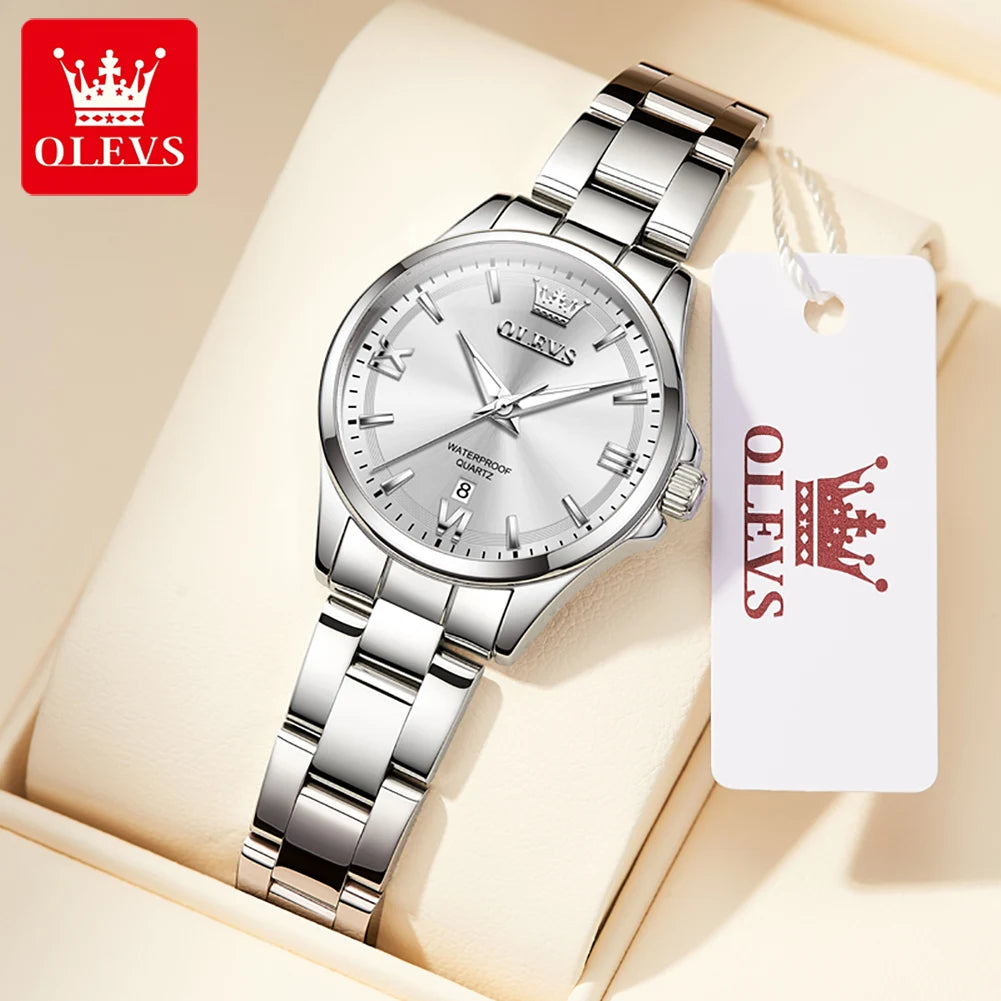 OLEVS Fashion Elegant Women's Watches Waterproof Luminous Stainless steel Quartz Watch for Ladies Original Simple Wristwatch