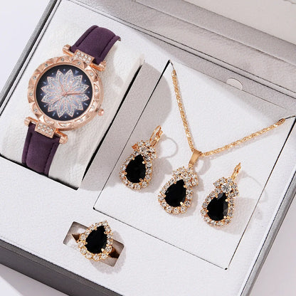 5pcs/set Watch Accessories Necklaces Earrings Rings Ladies' Business Commuting Daily Leisure Light Luxury Temperament Jewelry