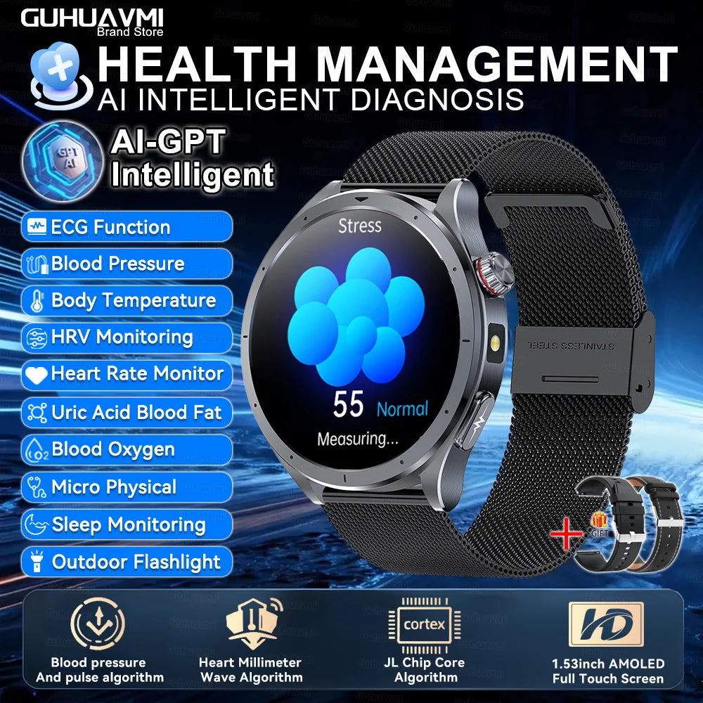 2025 AI Health Smartwatch Body Fat ECG PPG BP SpO₂