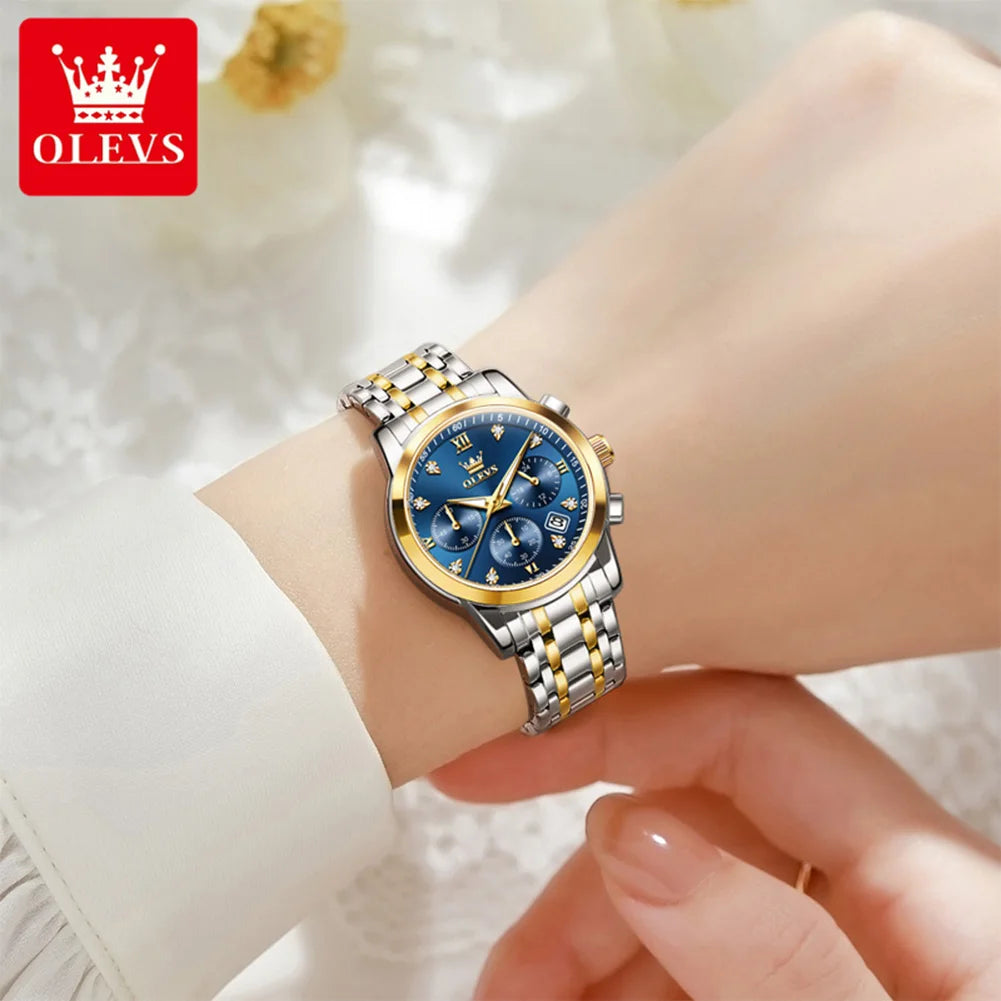 OLEVS 2858 Luxury Quartz DiamondAccent Chronograph