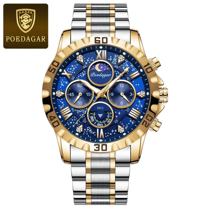 POEDAGAR Luxury Watch for Man Quartz Sports Men Watch Waterproof Luminous Stainless Steel Chronograph Men's Watches