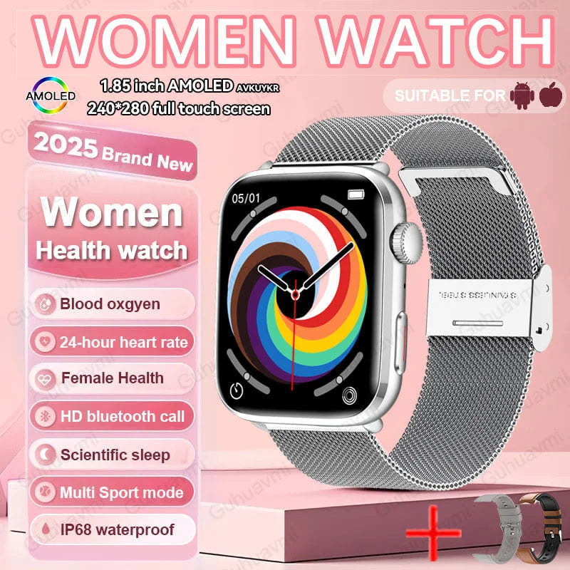 2025 NFC Women’s Smartwatch — 1.85 AMOLED BP & HR BT Call
