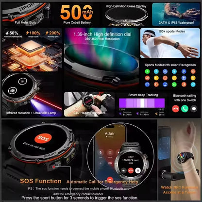 2025 New T-Rex 3 GPS Track Smart Watch Men 3ATM Waterproof UV Infrared 1.39-inch NFC Bluetooth Call Heart Rate Sport Smart Watch