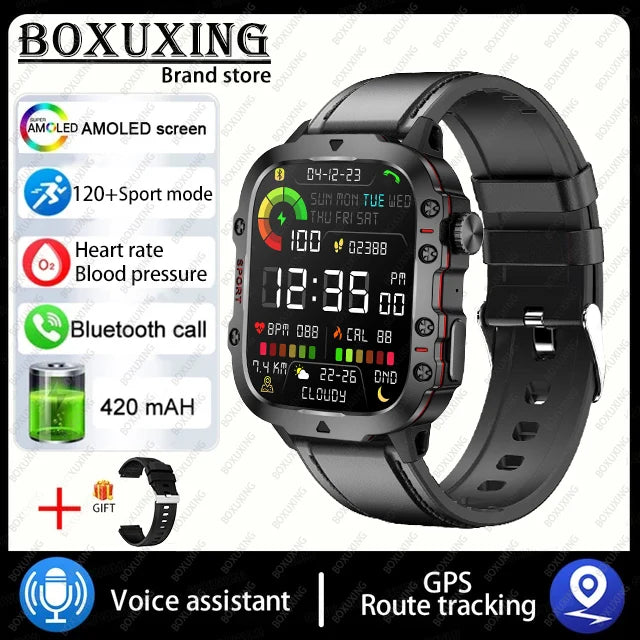 2024 New Rugged Military GPS Smart Watch Men AMOLED HD Screen Heart Rate Bluetooth Call Waterproof Outdoor SmartWatch For Xiaomi