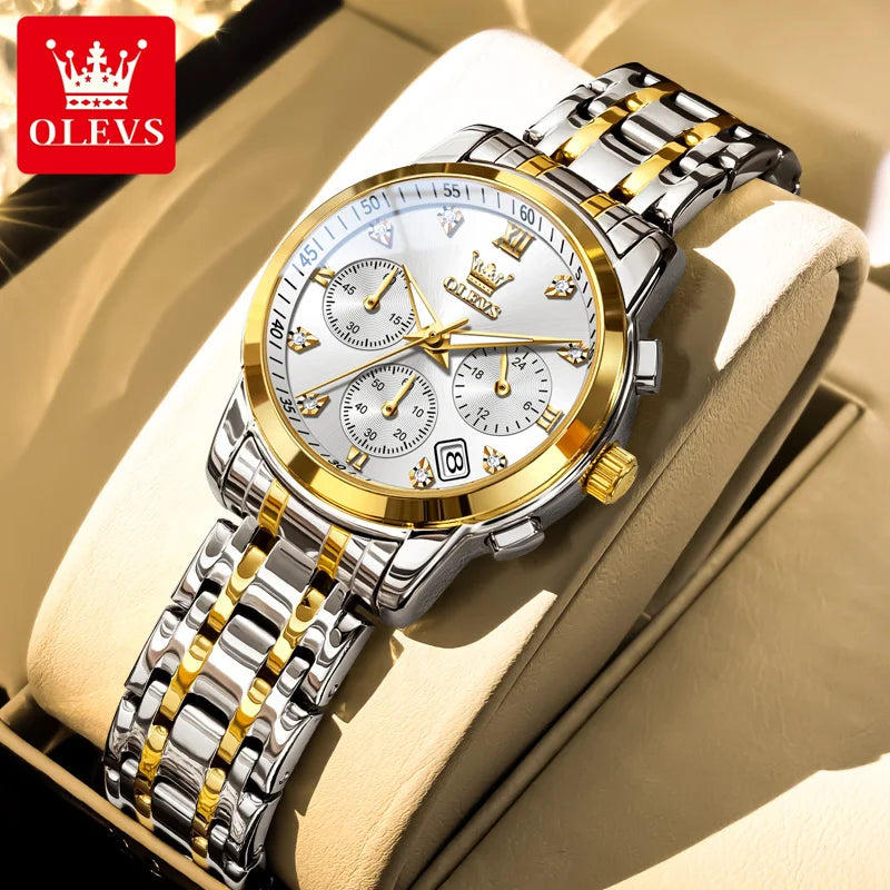 OLEVS 2858 Luxury Quartz DiamondAccent Chronograph