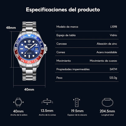 Luxury Men Fashion Watch Silver Stainless Steel Band Waterproof Casual Calendar Quartz Watch Green Business Wristwatch